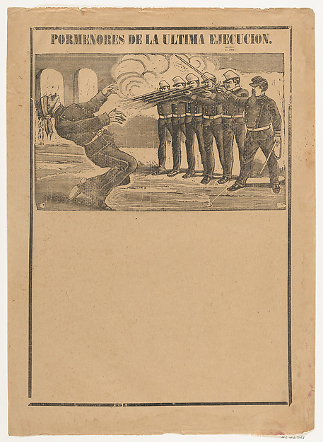 José Guadalupe Posada, Broadsheet showing a blindfolded man being executed (no letterpress in bottom section)