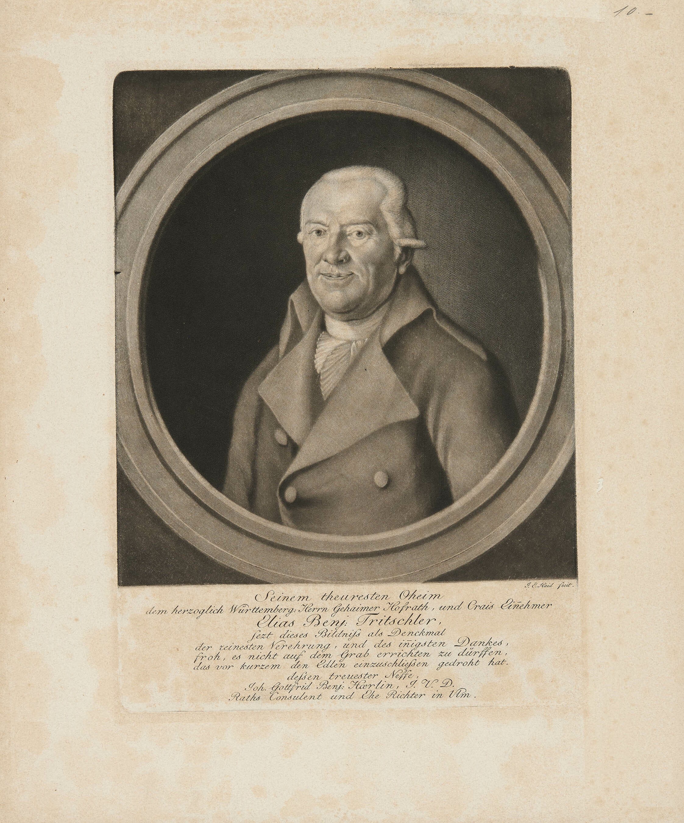 Johann Elias Haid, Bildnis Elias Benjamin Tritschler
