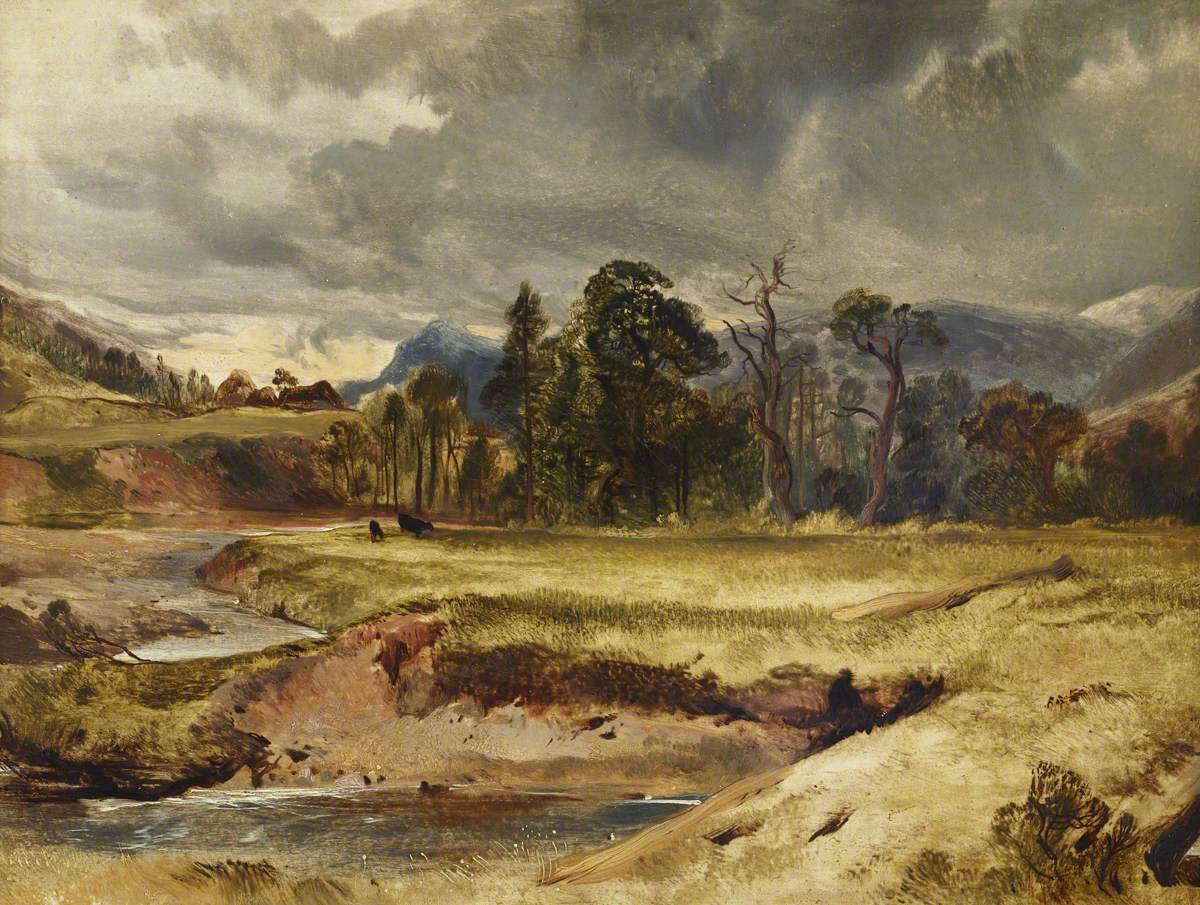 Edwin Landseer, Scottish River Scene with Cattle in a Meadow