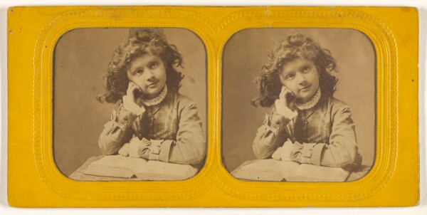 Unknown, [Little girl seated with hand on cheek, open book in front of her]