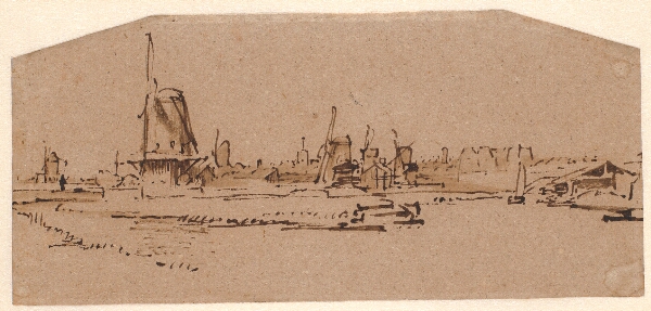 Rembrandt van Rijn, Landskab med vindmøller ved en kanal vest for Amsterdam