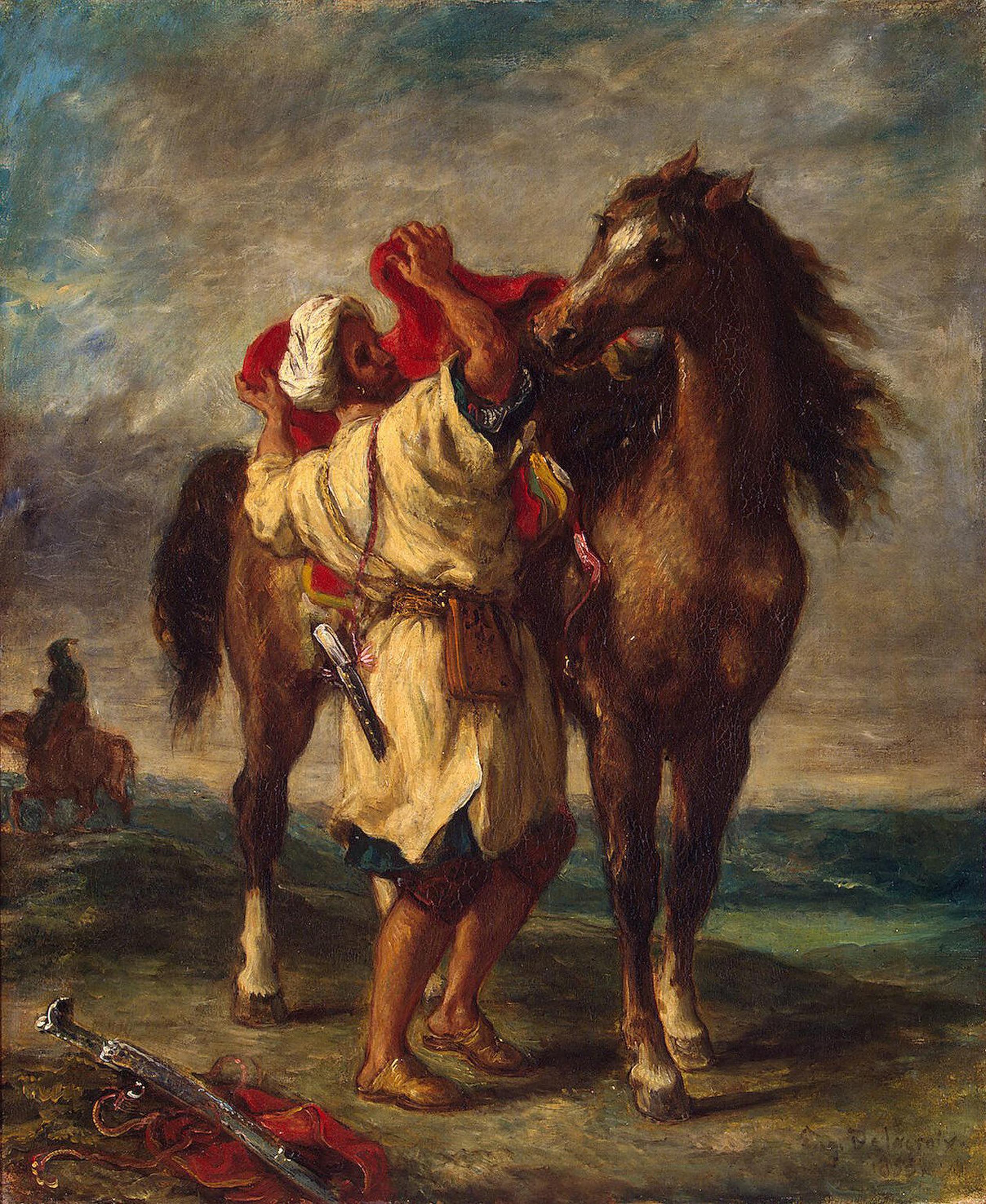 Eugène Delacroix, Arab Saddling his Horse