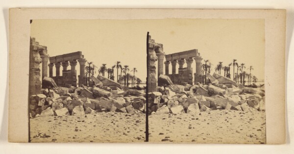 Francis Frith, [Unidentified ruins, palm trees in background]