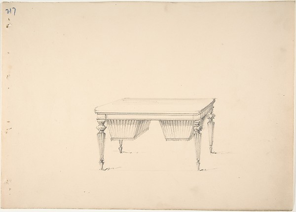 Anonymous, British, 19th century, Design for a Worktable with Two Suspended Containers (Verso: Sketch for desk)