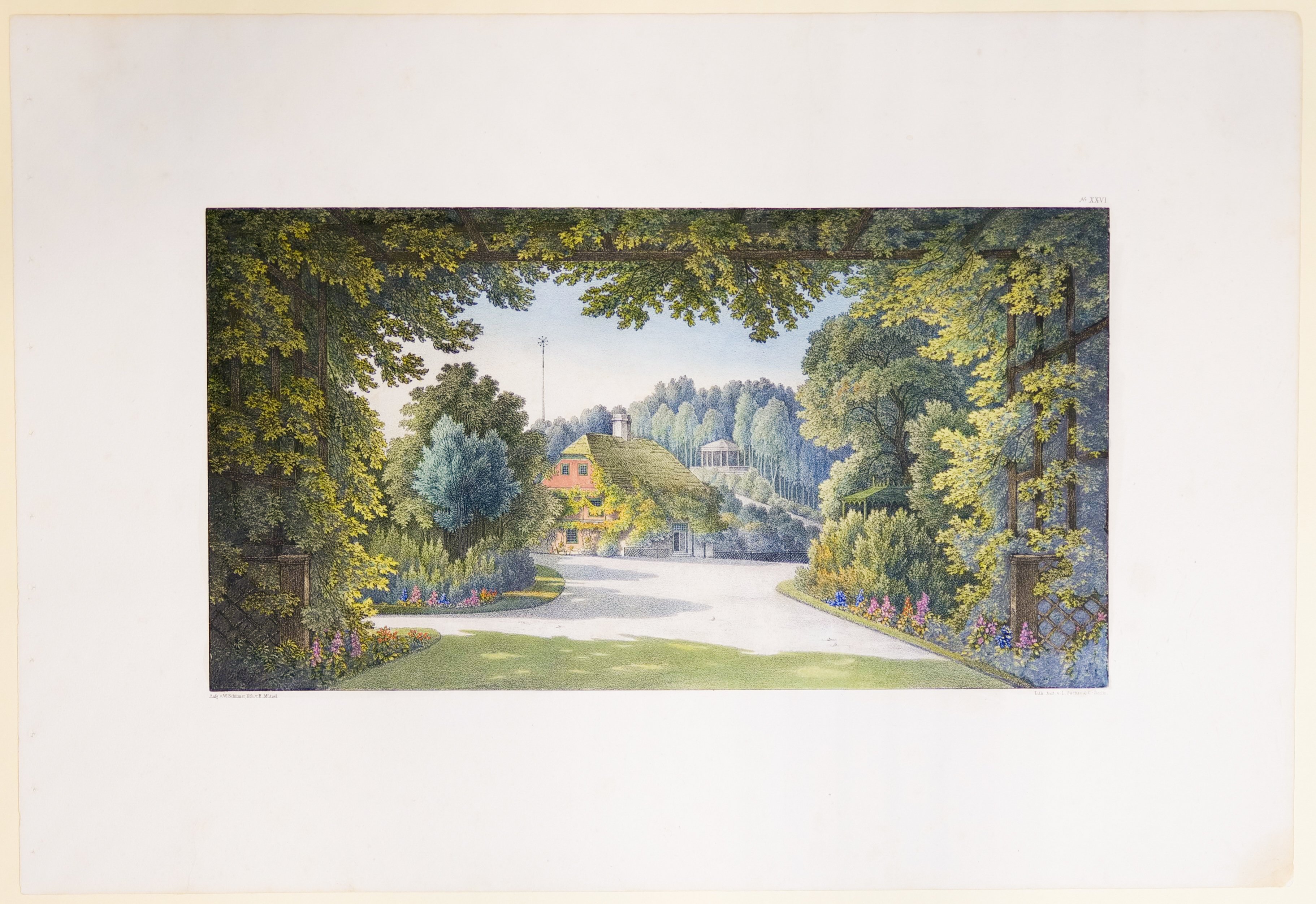 Heinrich Mützel, Ansicht des englischen Hauses, Tafel XXVI der "Andeutungen über Landschaftsgärtnerei"
