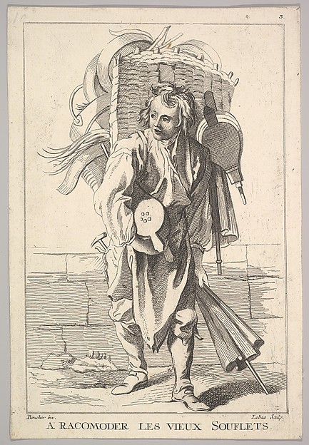Jacques Philippe Le Bas, Reverse copy of A Racomoder les Vieux Souflets (Mend the Old Bellows), plate 3 from "Le Cris de Paris" (The Cries of Paris)