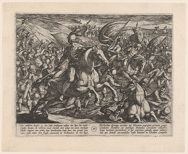 Antonio Tempesta, Plate 30: Cerialis Driving the Dutch into the Rhine, from The War of the Romans Against the Batavians