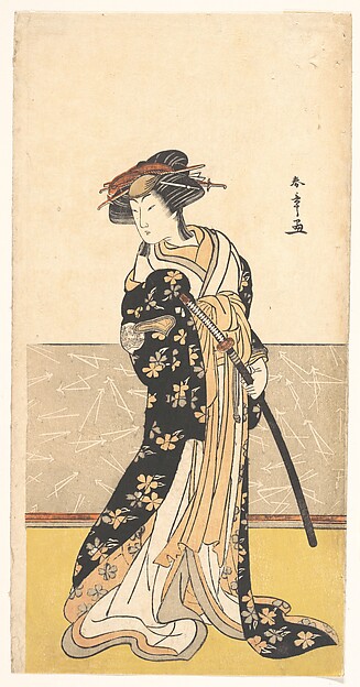 Katsukawa Shunshō　勝川春章, The Actor Nakamura Rikō, as a Courtesan with a Sword