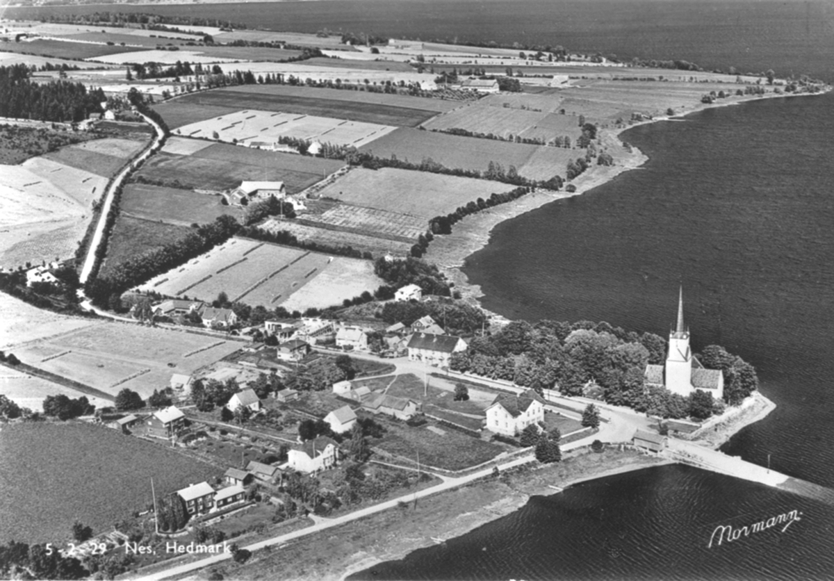Anno Domkirkeodden, Flyfoto av Tingnes, Nes, Hedmark.
