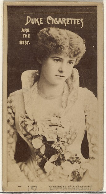W. Duke, Sons & Co., Card Number 187, Emma Carson, from the Actors and Actresses series (N145-6) issued by Duke Sons & Co. to promote Duke Cigarettes