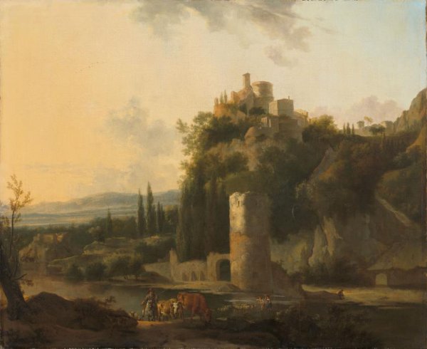 Frederik de Moucheron, Italina landscape with round tower