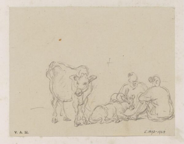 George Chinnery, Two Chinese figures with two calves
