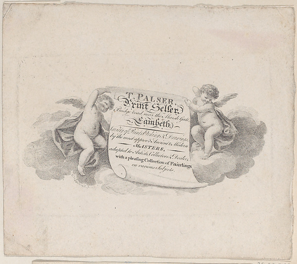 Anonymous, British, 19th century, Trade Card for T. Palser, Printseller