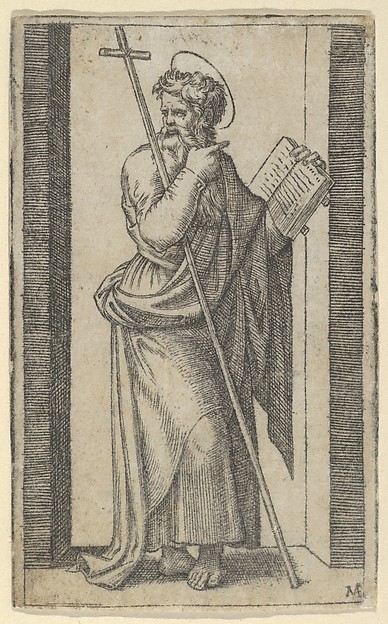 Marcantonio Raimondi, Saint Philip, book in his left hand, staff resting on his left arm, from "Piccoli Santi" (Small Saints)
