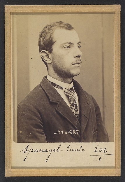 Alphonse Bertillon, Spanagel. Emile, Ignace. 20 ans, né le 28/2/74 à Paris XVlle. Serrurier. Anarchiste. 7/7/94.