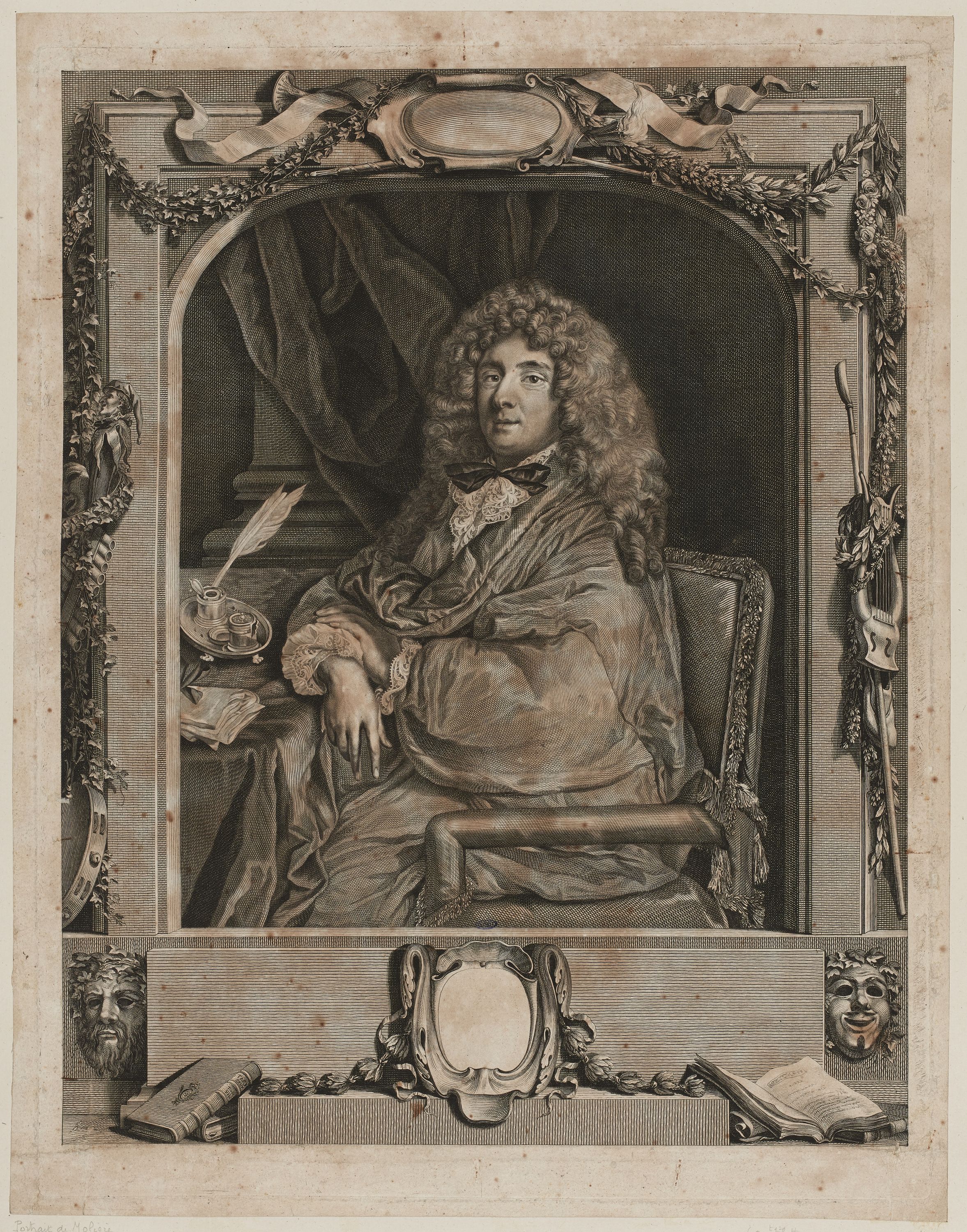 Jacques Firmin Beauvarlet, J.B. Poquelin de Molière d'après Sébastien Bourdon (Dutuit page 21 ; Firmin-Didot 109 ; Portalis Beraldi 34)