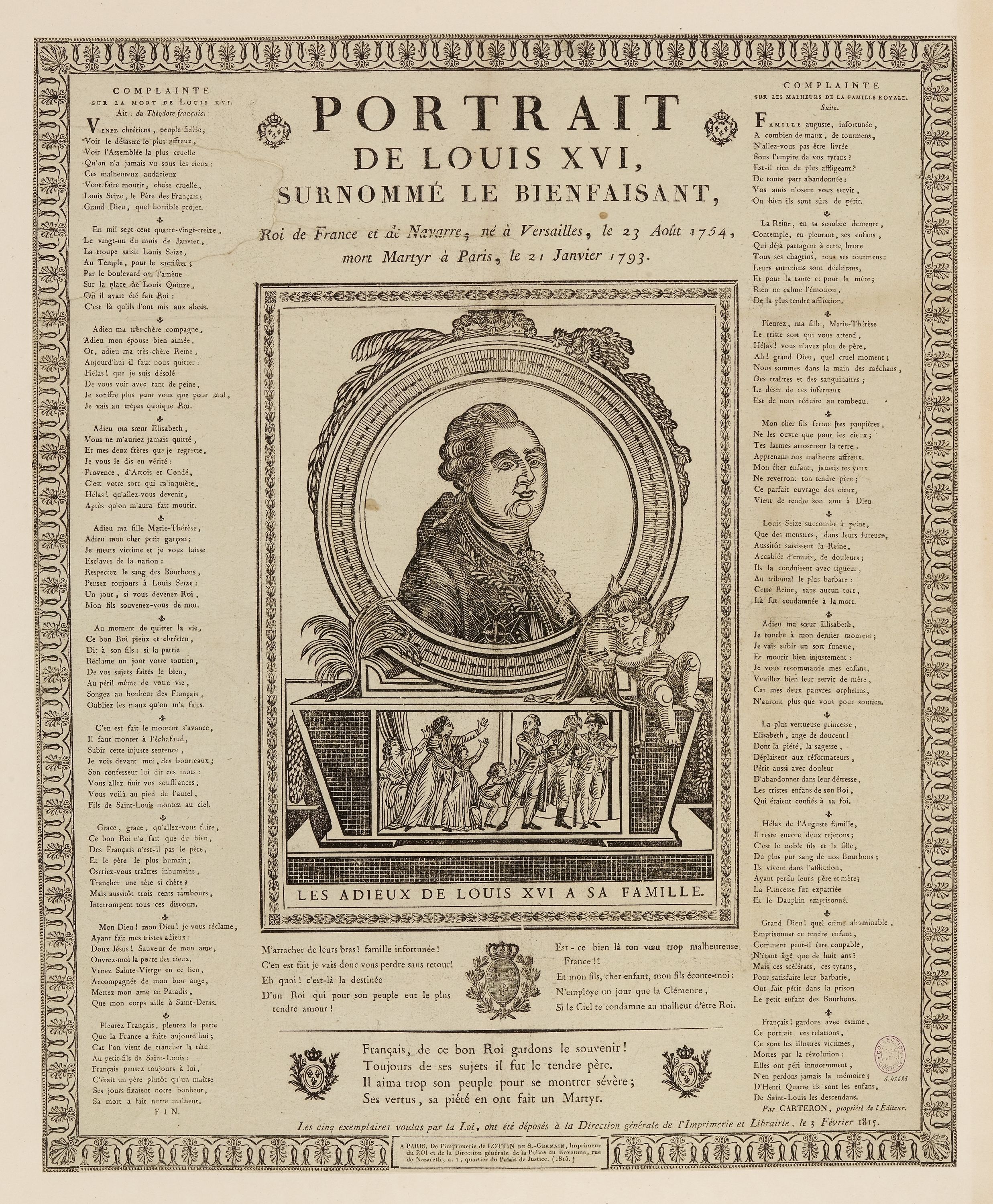 Anonyme, Portrait / de Louis XVI, / surnommé le bienfaisant [...] / Les adieux de Louis XVI a sa famille [...]