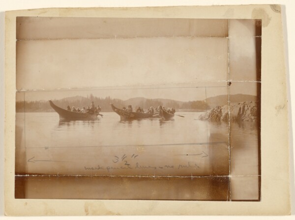 Edward S. Curtis, [Native Americans of the Northwest in Three Canoes on a Lake]