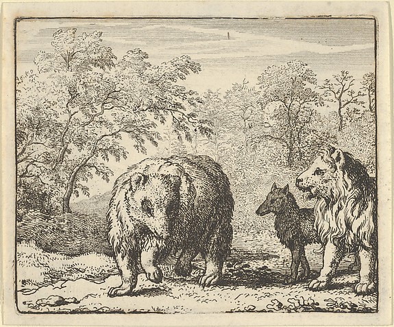Allart van Everdingen, The Lion Frees the Bear and the Wolf from Hendrick van Alcmar's Renard The Fox