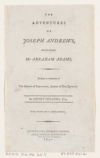 Thomas Rowlandson, Title Page: "The Adventures of Joseph Andrews, and His Friend Mr. Abraham Adams"