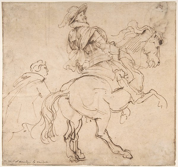 Anthony van Dyck, Study for an Equestrian Portrait, Possibly that of Albert de Ligne, Count of Arenberg; verso: Various Studies of Statues and Figures, Including the Venus Pudica and Scipio and his Lictor
