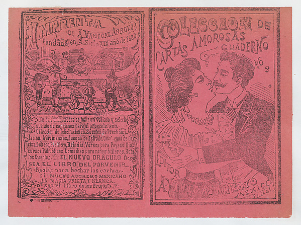 José Guadalupe Posada, Cover for 'Coleccion de Cartas Amorosas Cuaderno No. 2', a couple embracing