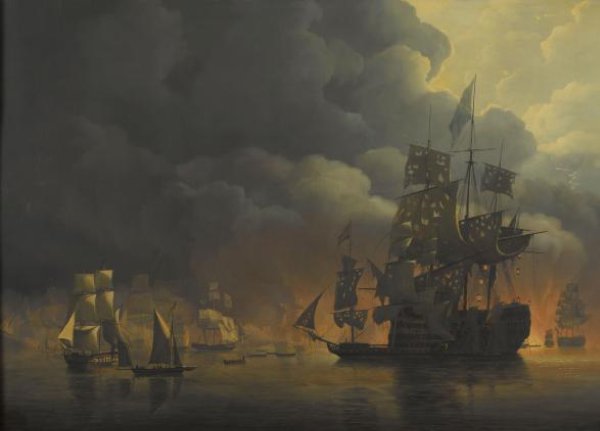Nicolaas Baur, The Anglo-Dutch Fleet under Lord Exmouth and Vice Admiral Jonkheer Theodorus Frederik van Capellen putting out the Algerian Strongholds, 27 August 1816