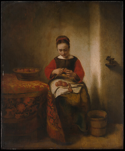 Nicolaes Maes, Young Woman Peeling Apples