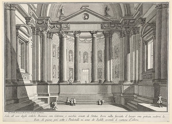 Giovanni Battista Piranesi, Plate 9: Colonnaded hall according to the custom of the ancient Romans (...), from "Part one of architecture and perspectives: drawn and etched by Gio. Batt'a Piranesi, Venetian Architect: dedicated to Nicola Giobbe" (Prima parte di Architetture, e prospettive inventate, ed incise da Gio. Batt'a Pi…