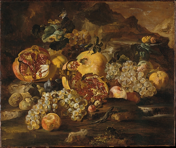 Abraham Brueghel, Pomegranates and Other Fruit in a Landscape
