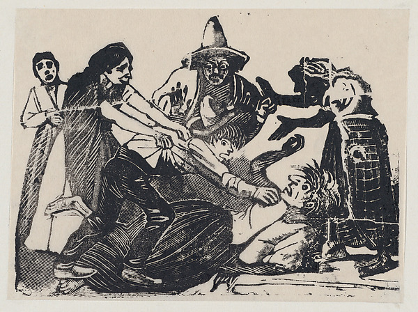 José Guadalupe Posada, A son strangling his mother while people try to pull him off
