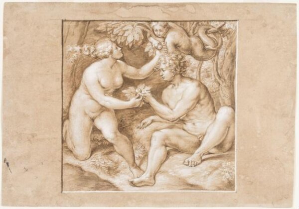 Unknown, Eve, Receiving an Apple from the Serpent, Hands Another to Adam (after Francesco Salviati)