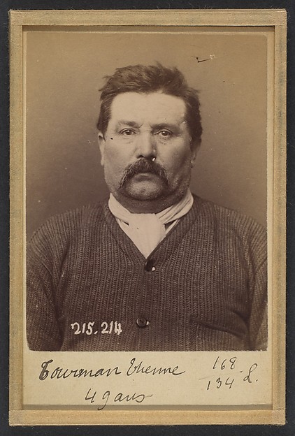 Alphonse Bertillon, Tournan. Pierre. 49 ans, né à Bouzouville (Moselle). Fabricant de couronnes. Anarchiste. 6/3/94.