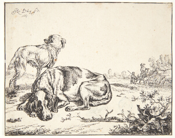 Wenceslaus Hollar, To geder på en gangbro, den ene hopper over den anden