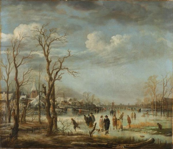 Aert van der Neer, Winter Landscape near a Town with Bare Trees