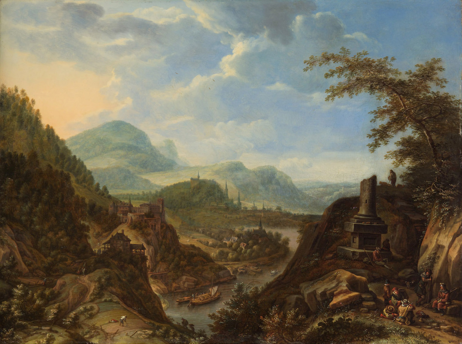 Herman Saftleven, Rheinlandschaft mit Reisenden