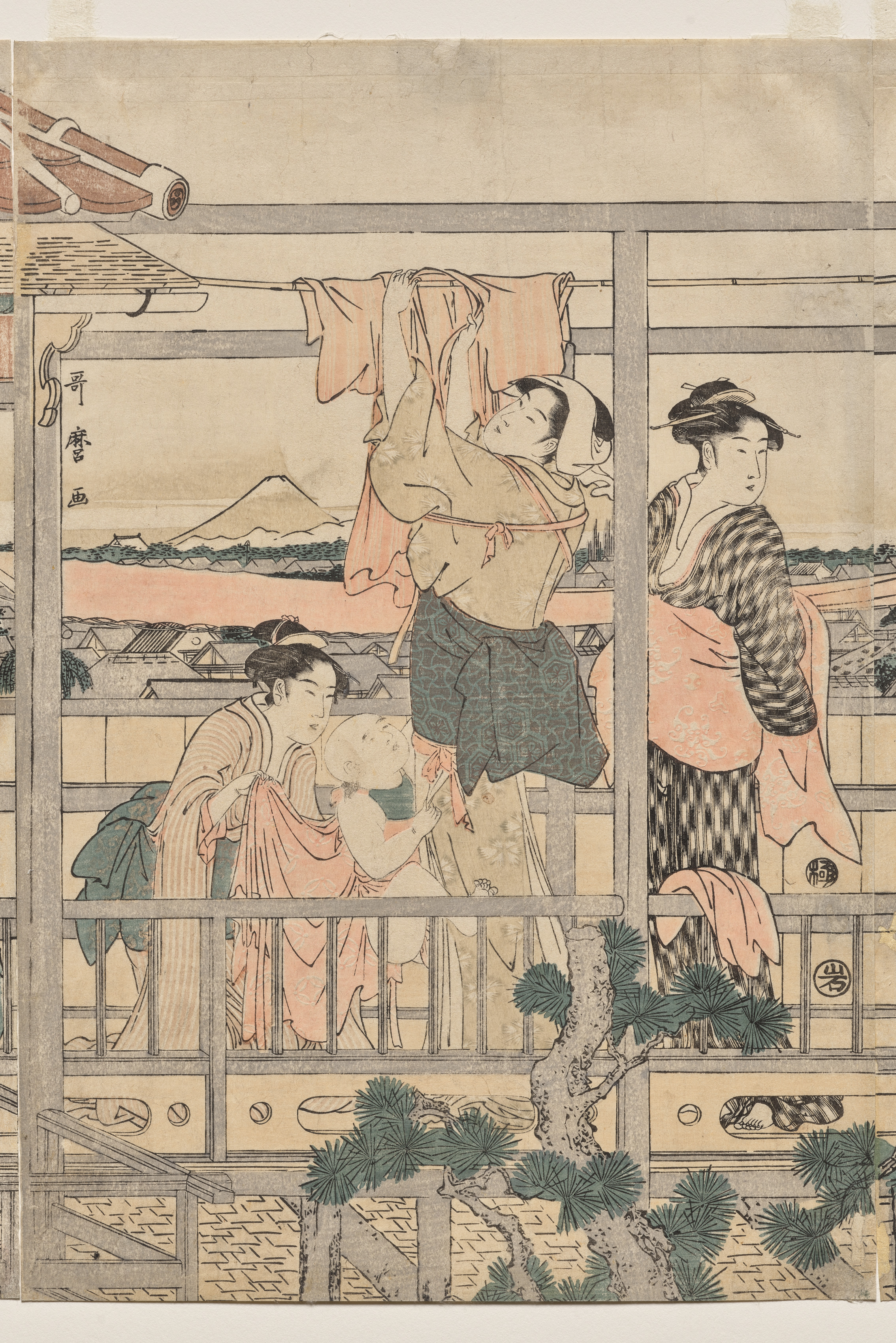 Kitagawa Utamaro, Women Hanging Laundry to Dry on a Balcony