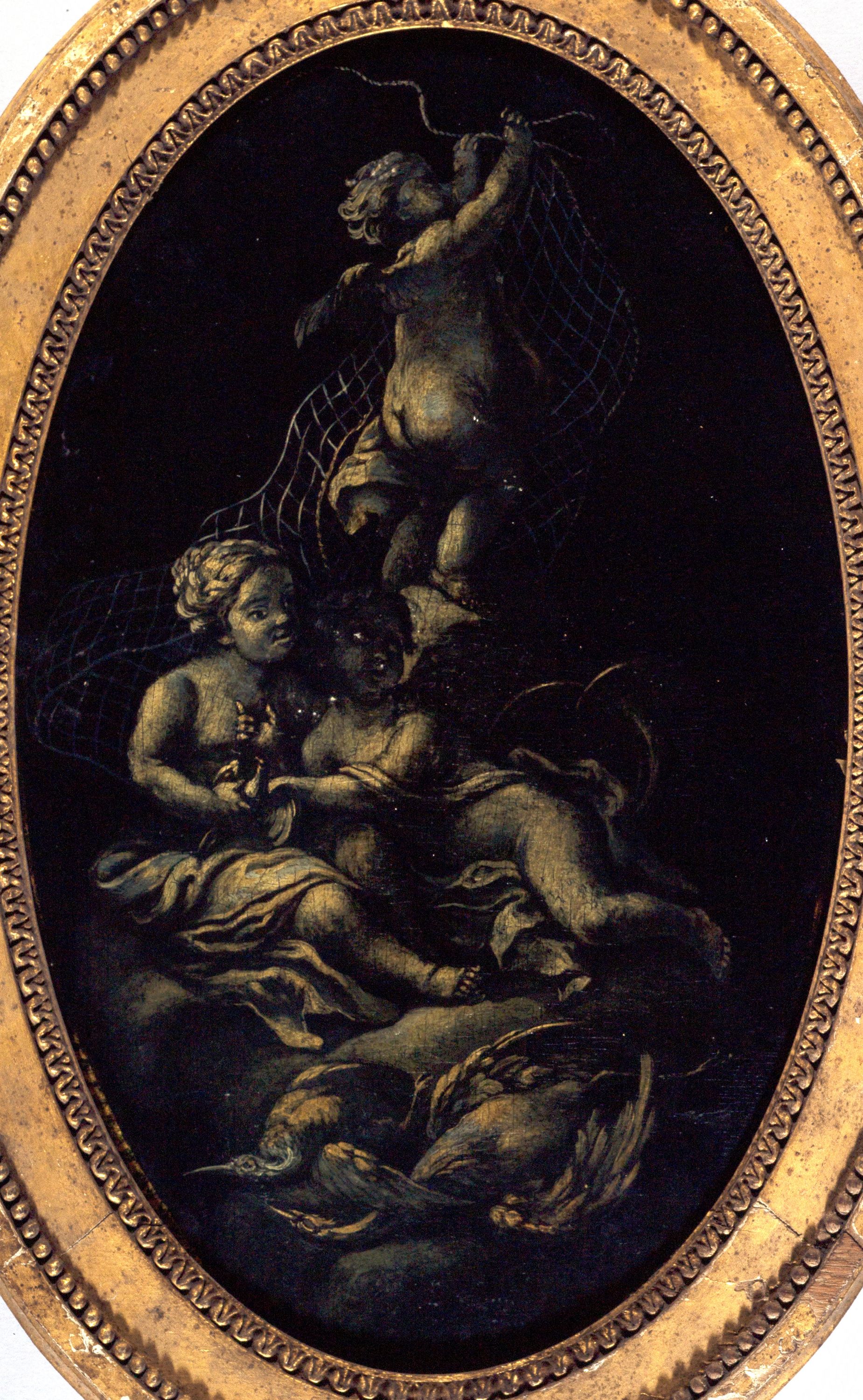 Anonyme, La Chasse au filet ; fragment de boiserie, décor de carrosse (?)