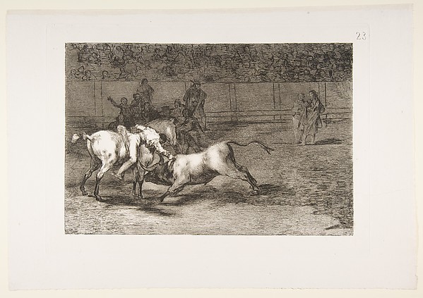 Goya (Francisco de Goya y Lucientes), Plate 23 from "La Tauromaquia": Mariano Ceballos, alias the Indian, kills the bull from his horse