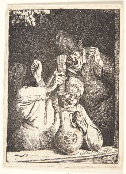 Cornelis Dusart, To skrålende bønder i et vindue