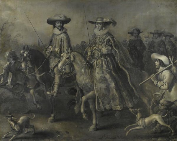 Adriaen Pietersz van de Venne, Friedrich V (1596-1632), Elector of the Palatinate, King of Bohemia, and his Wife Elizabeth Stuart (1596-1662) on Horseback