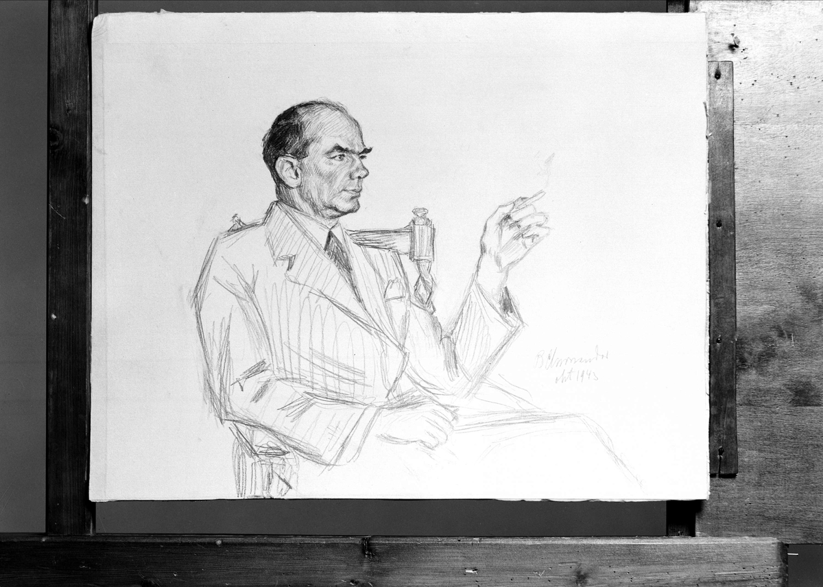 Gunnar Sundgren, Rökande man - teckning signerad B Chronander okt 1943