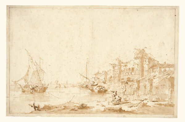 Francesco Guardi, An Imaginary View of a Venetian Lagoon, with a Fortress by the Shore