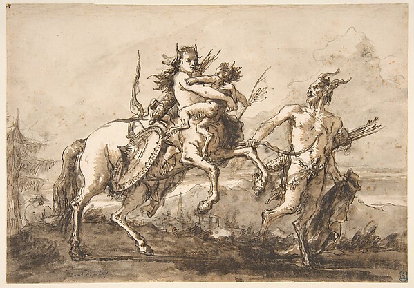 Giovanni Domenico Tiepolo, Satyr Leading a Centauress Who Holds a Satyr Child