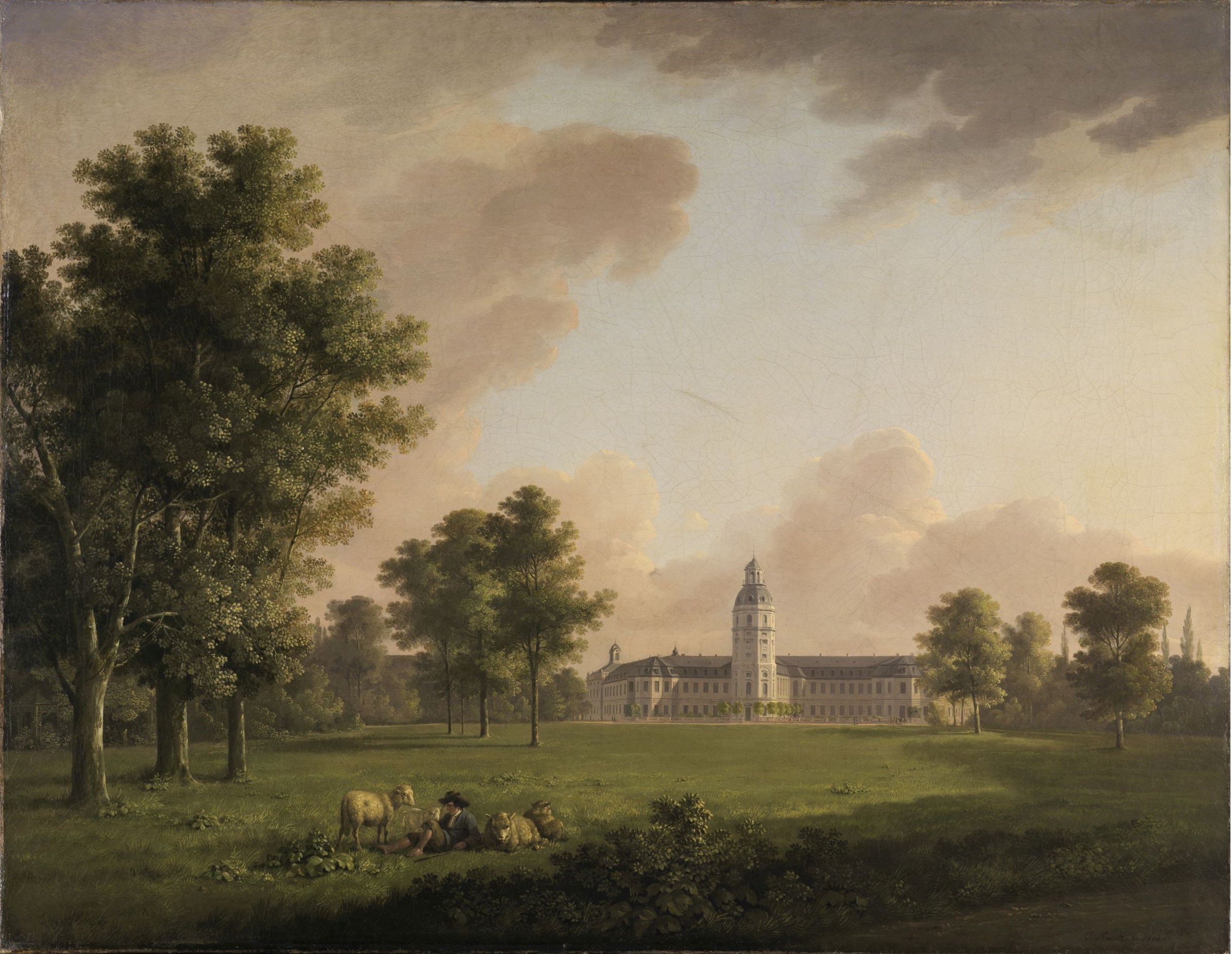 Carl Kuntz, "Blick auf das Karlsruher Schloss vom Schlossgarten aus"