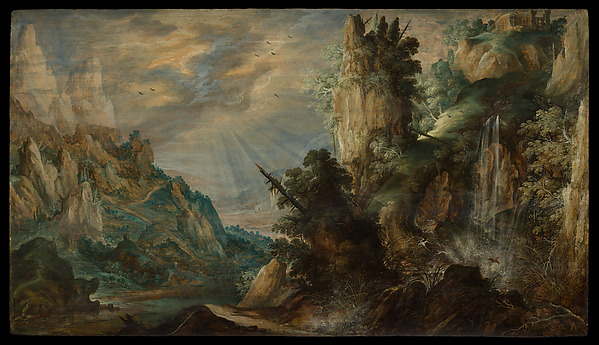 Kerstiaen de Keuninck, A Mountainous Landscape with a Waterfall