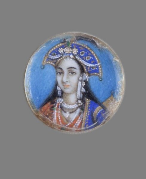 Unknown, One of twelve tiny paintings depicting Mughal emperors, Afghan and Sikh nobles, and Mughal ladies.
