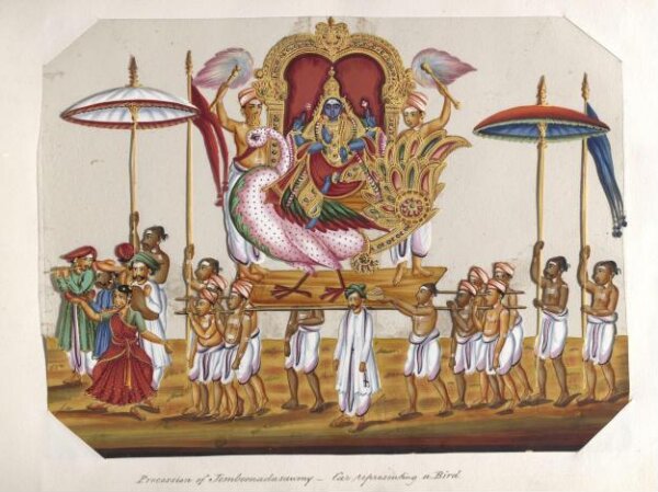 Unknown, One of twenty mica paintings depicting Hindu deities and festival processions with decorated cars.