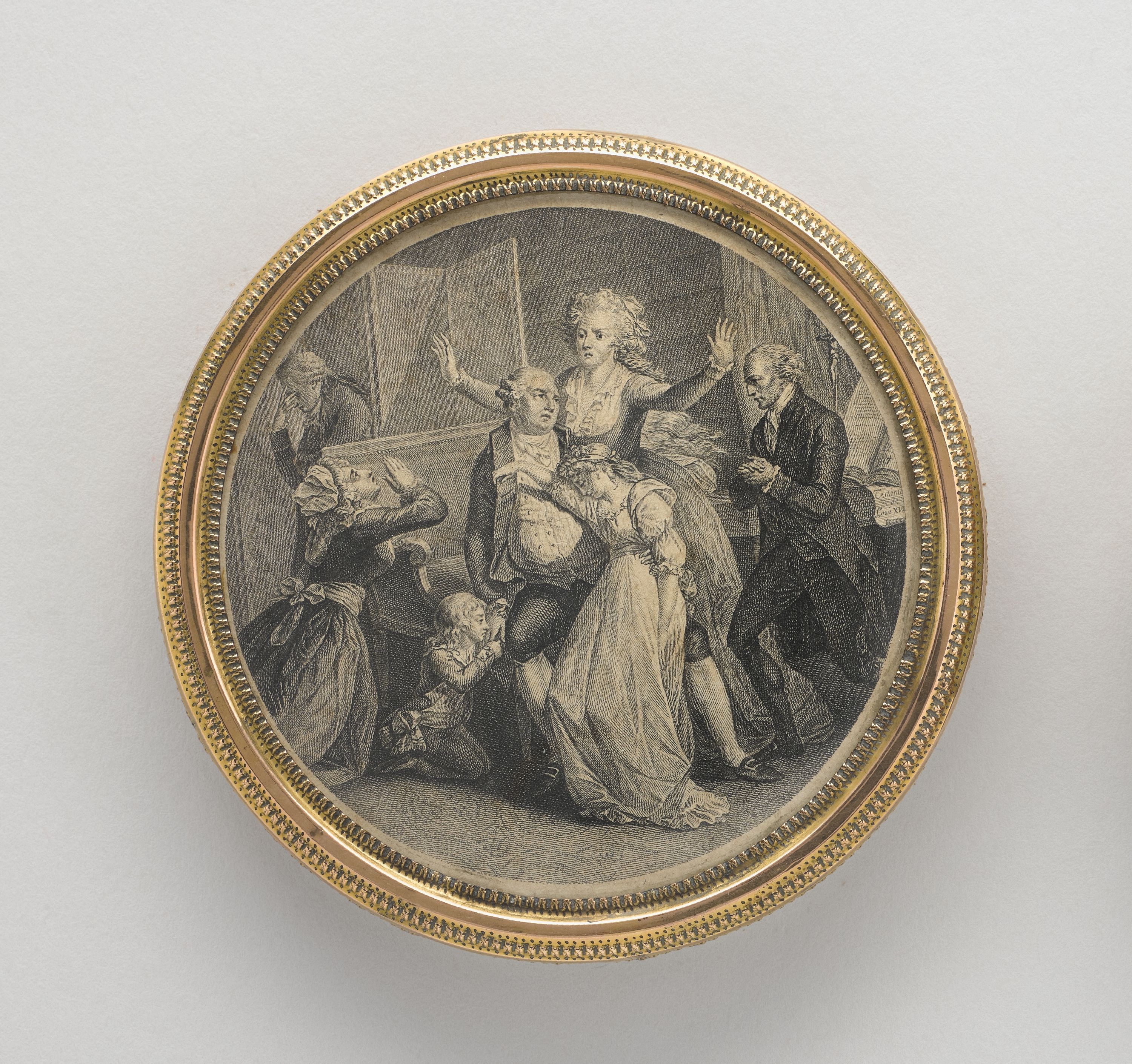 Anonyme, Tabatière montrant les adieux du Louis XVI à sa famille, le 20 janvier 1793 à la prison du Temple