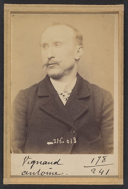 Alphonse Bertillon, Vignaud. Antoine. 32 ans, né à Cussey (Allier). Cordonnier. Vol anarchiste. 21/3/94.